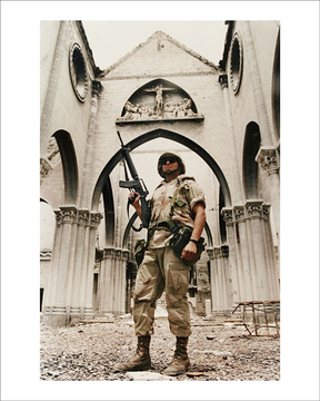 An American soldier patrols